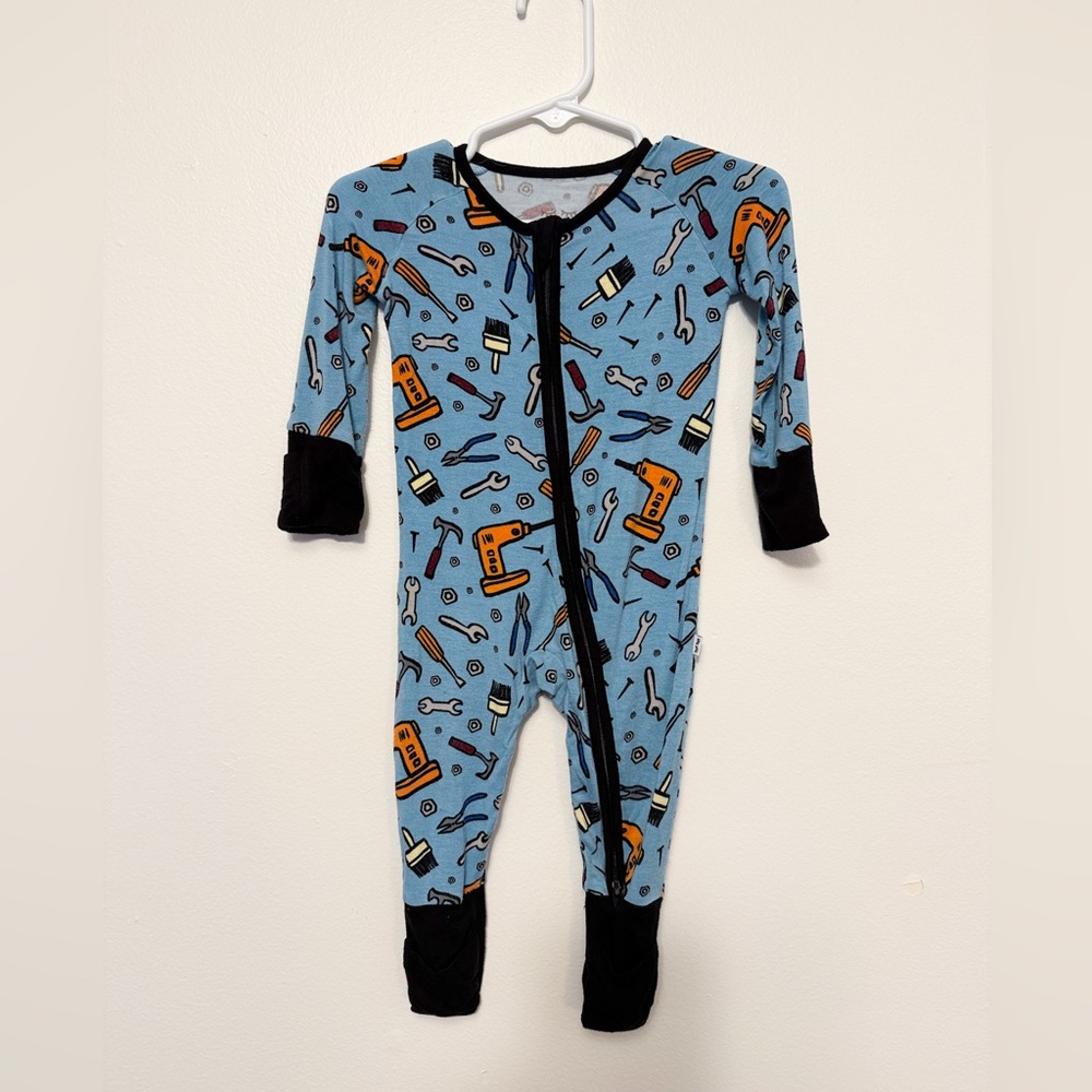 Little Sleepies Blue and Black Tool Kit Zip Footie